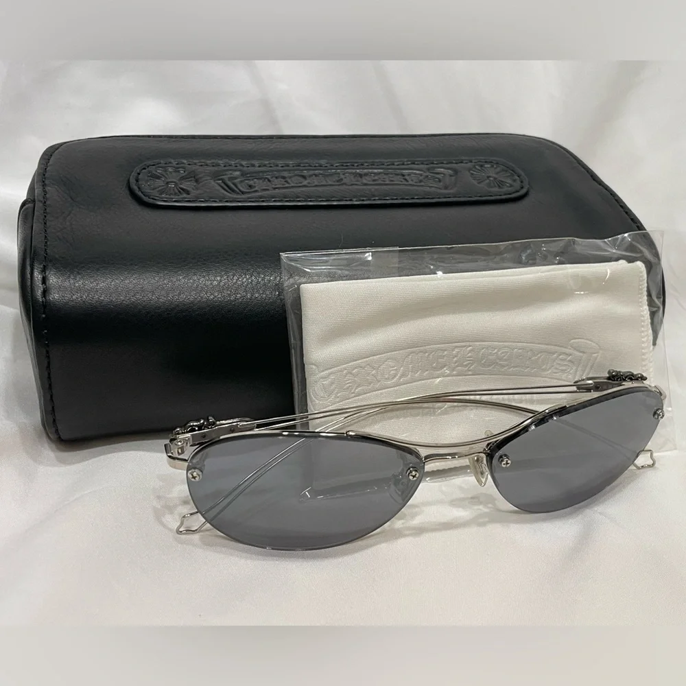 CHROME HEARTS Vintage NWOT Sterling Silver Blue Wire Frame Metal Logo Sunglasses - Picture 13 of 13